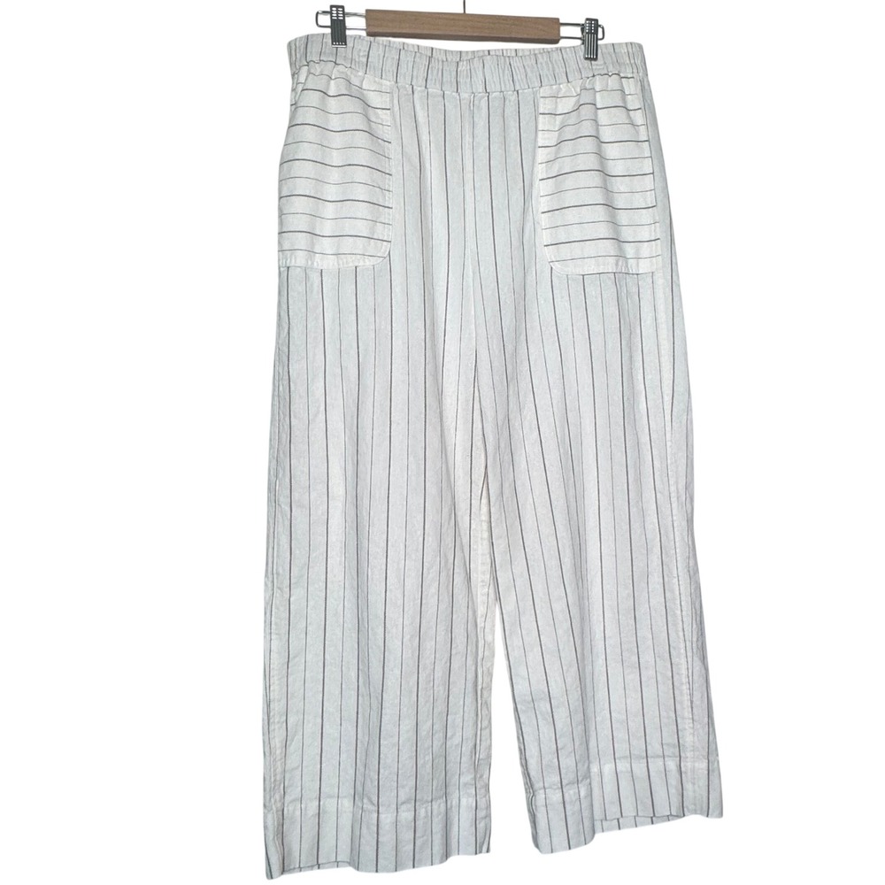 Chico's White Pinstripe Linen Cotton Wide Leg Pants Size 2 US 12 570409575